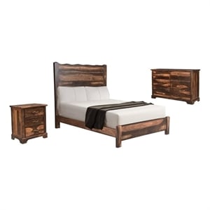 Pemberly Row 3-piece Solid Wood Queen Bedroom Set in Dark Brown