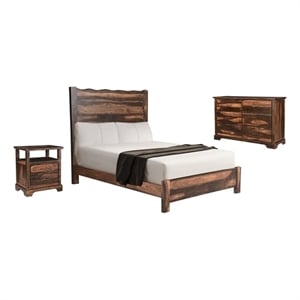 Pemberly Row 3-piece Solid Wood Queen Bedroom Set in Dark Brown
