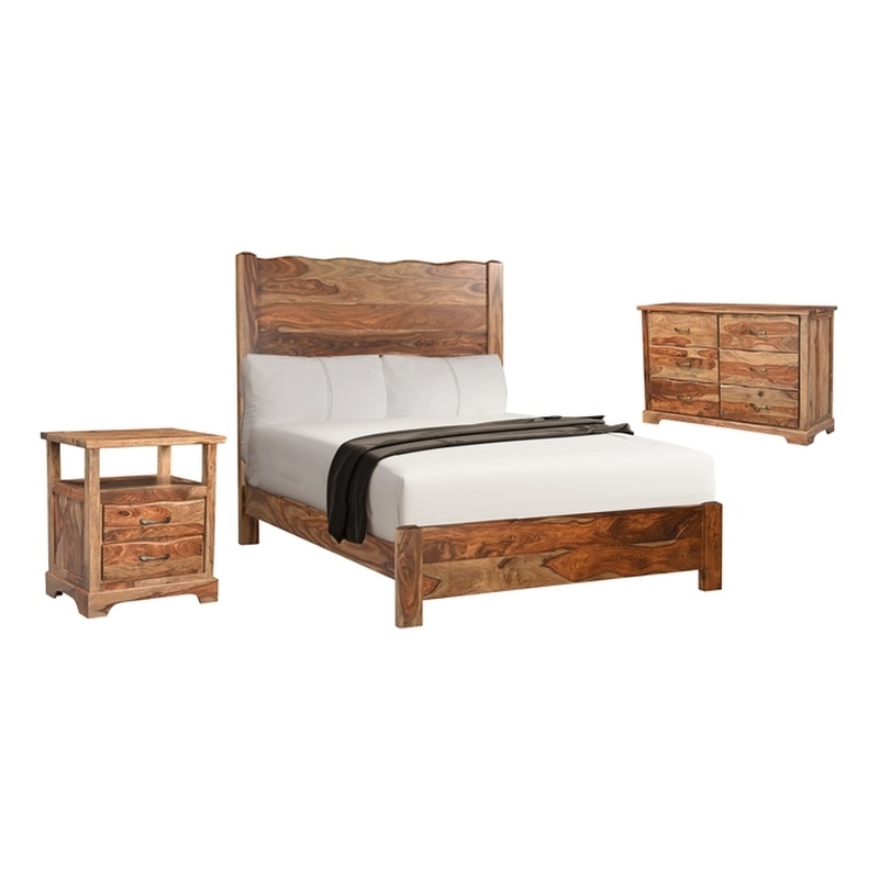 Pemberly Row Mid-Century 3-piece Solid Wood Queen Bedroom Set in Brown