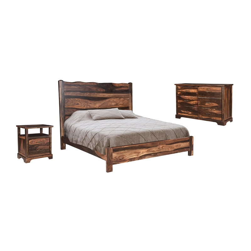 Pemberly Row 3-piece Solid Wood King Bedroom Set in Dark Brown