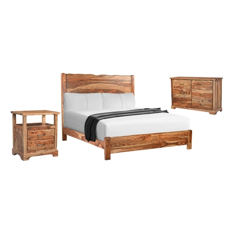 Pemberly Row Mid-Century 3-piece Solid Wood King Bedroom Set in Brown
