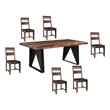 Pemberly Row Mid-Century 7-piece Solid Wood Dining Set in Dark Brown
