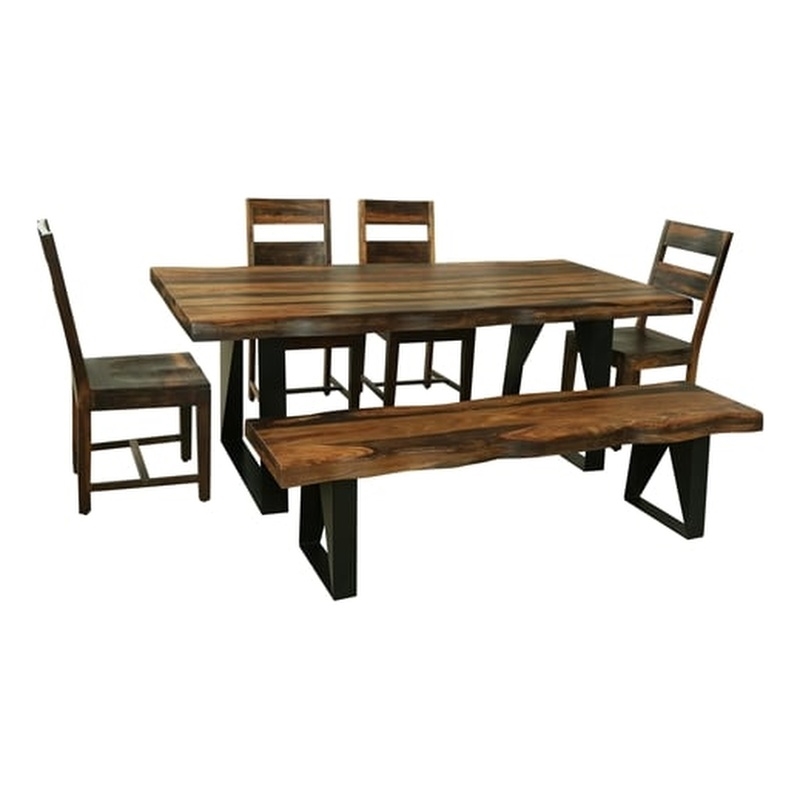 Pemberly Row Mid-Century 6-piece Solid Wood Dining Set in Dark Brown