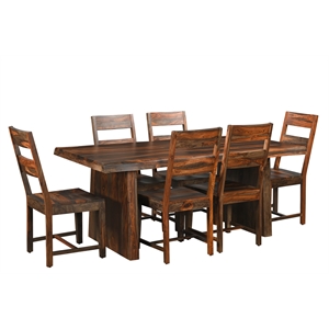 Pemberly Row Mid-Century 7-piece Solid Wood Dining Set in Dark Brown