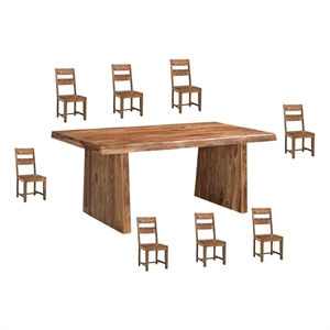 Pemberly Row Mid-Century 9-piece Solid Wood Dining Set in Brown