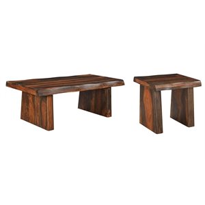 Pemberly Row 2-piece Solid Wood Living Room Table Set in Dark Brown