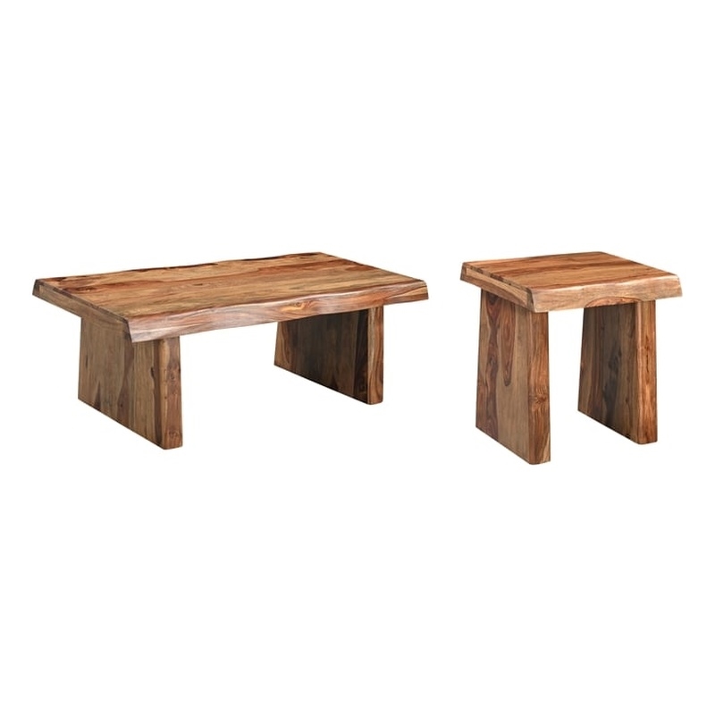Pemberly Row 2-piece Solid Wood Living Room Table Set in Brown