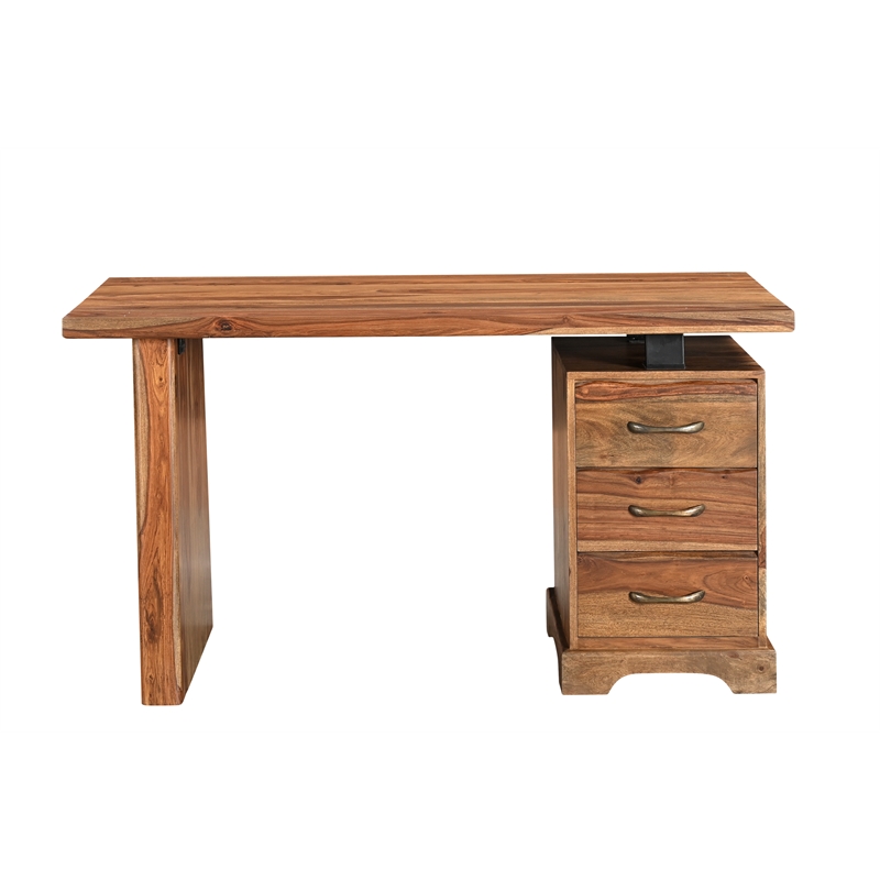 Pemberly Row 3-drawer Live Edge Solid Wood Writing Desk in Brown