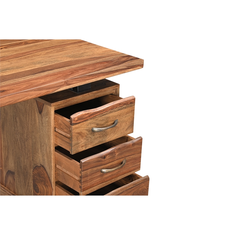 Pemberly Row 3-drawer Live Edge Solid Wood Writing Desk in Brown