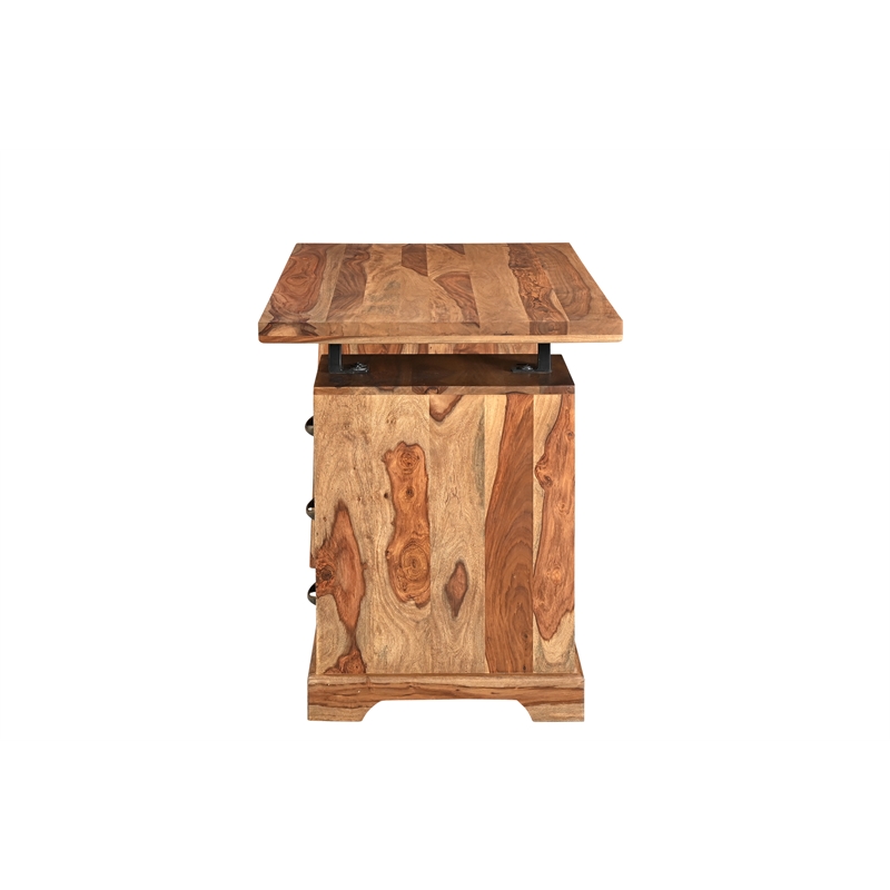 Pemberly Row 3-drawer Live Edge Solid Wood Writing Desk in Brown