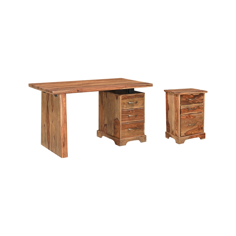Pemberly Row 3-drawer Live Edge Solid Wood Writing Desk in Brown