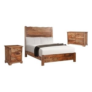 Pemberly Row 3-piece Live Edge Solid Wood Bedroom Set in Brown