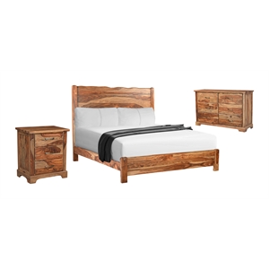 Pemberly Row Mid-Century 3-piece Live Edge Wood Bedroom Set in Brown
