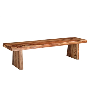 Pemberly Row Mid-Century 75&quot Live Edge Solid Wood Dining Bench in Brown
