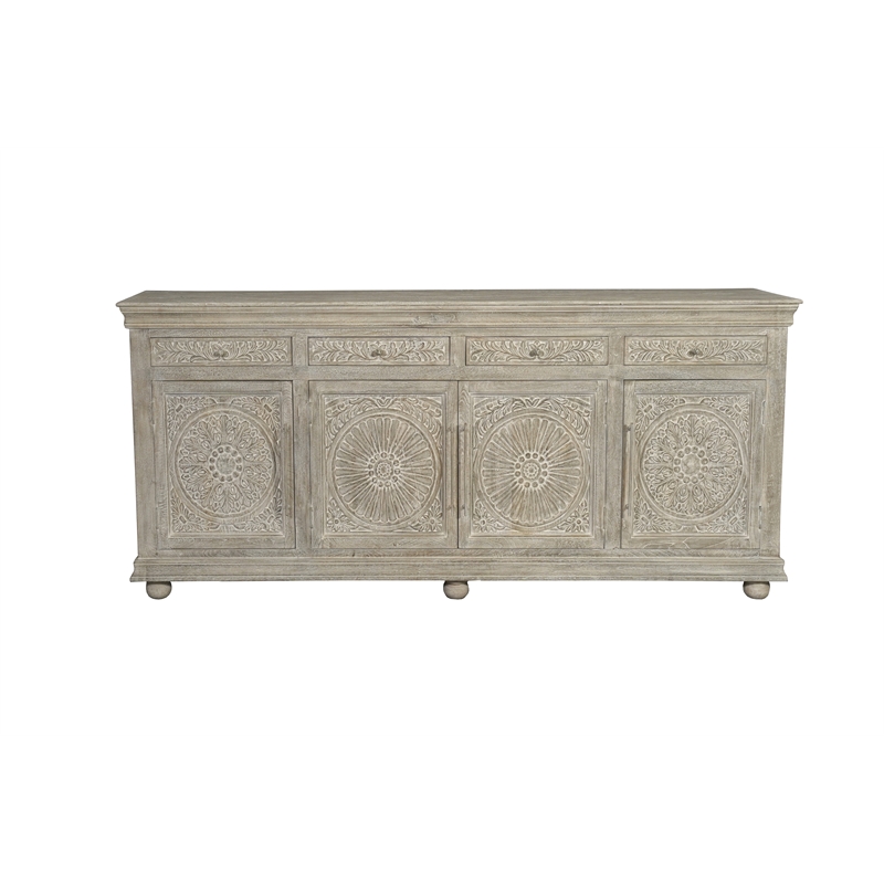 Pemberly Row Traditional Floral Carved Solid Wood Sideboard in White