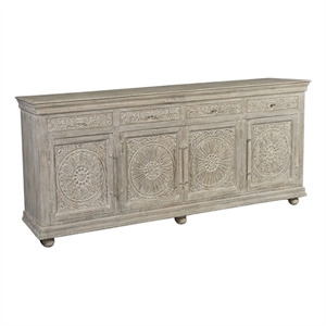 Pemberly Row Traditional Floral Carved Solid Wood Sideboard in White