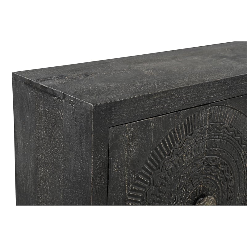 Pemberly Row Traditional 6-Door Carved Solid Wood Sideboard in Black