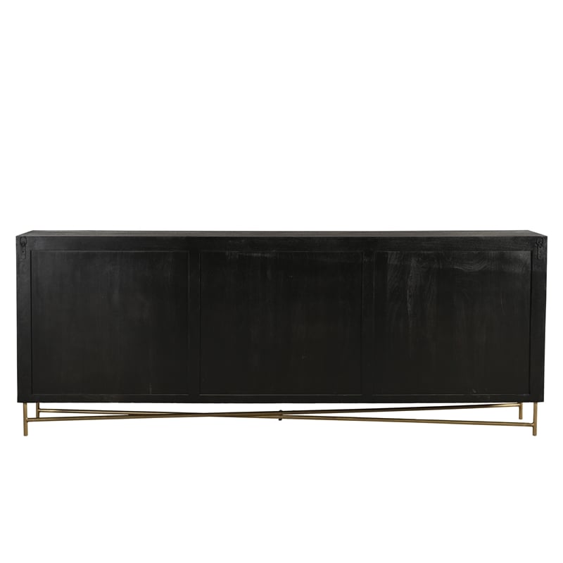 Pemberly Row Traditional 6-Door Carved Solid Wood Sideboard in Black
