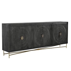 Pemberly Row Traditional 6-Door Carved Solid Wood Sideboard in Black
