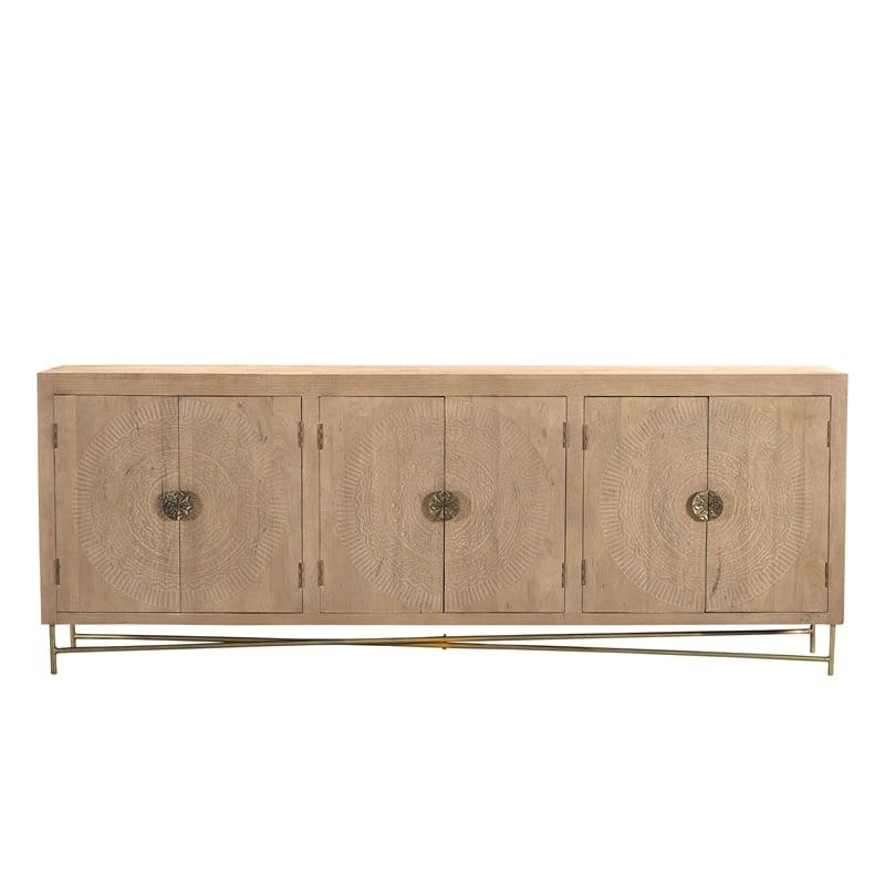 Pemberly Row Traditional 6-Door Carved Solid Wood Sideboard in Beige