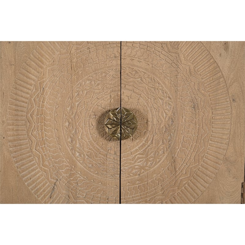 Pemberly Row Traditional 6-Door Carved Solid Wood Sideboard in Beige