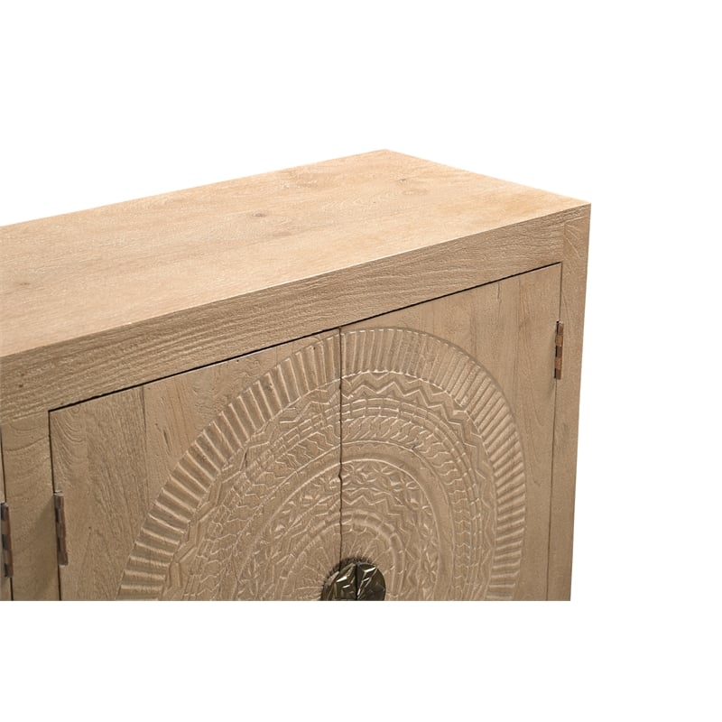 Pemberly Row Traditional 6-Door Carved Solid Wood Sideboard in Beige