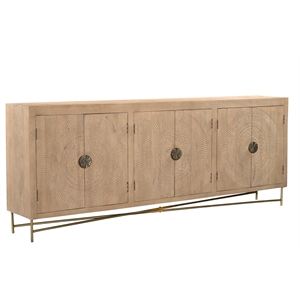 Pemberly Row Traditional 6-Door Carved Solid Wood Sideboard in Beige