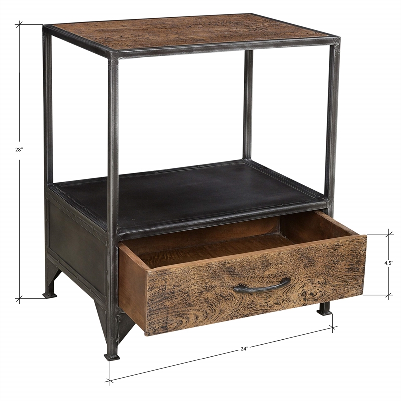 Pemberly Row Farmhouse 1-Drawer Solid Wood Nightstand in Brown/Black