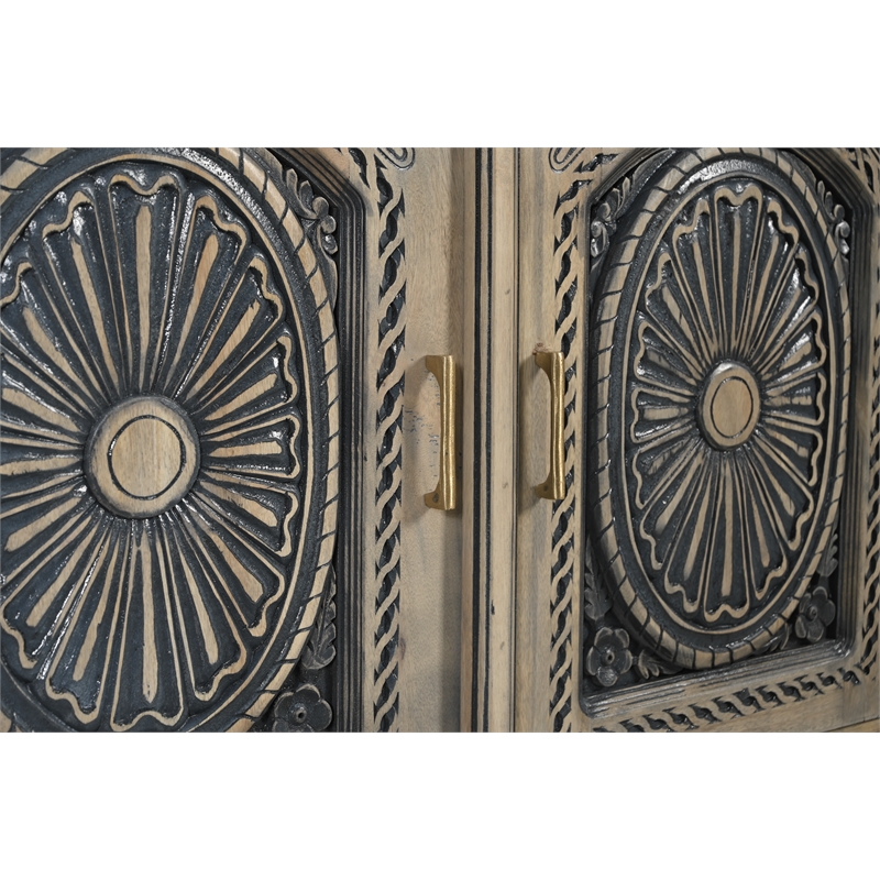 Pemberly Row 2-drawer 2-Door Solid Wood Sideboard in Beige/Black