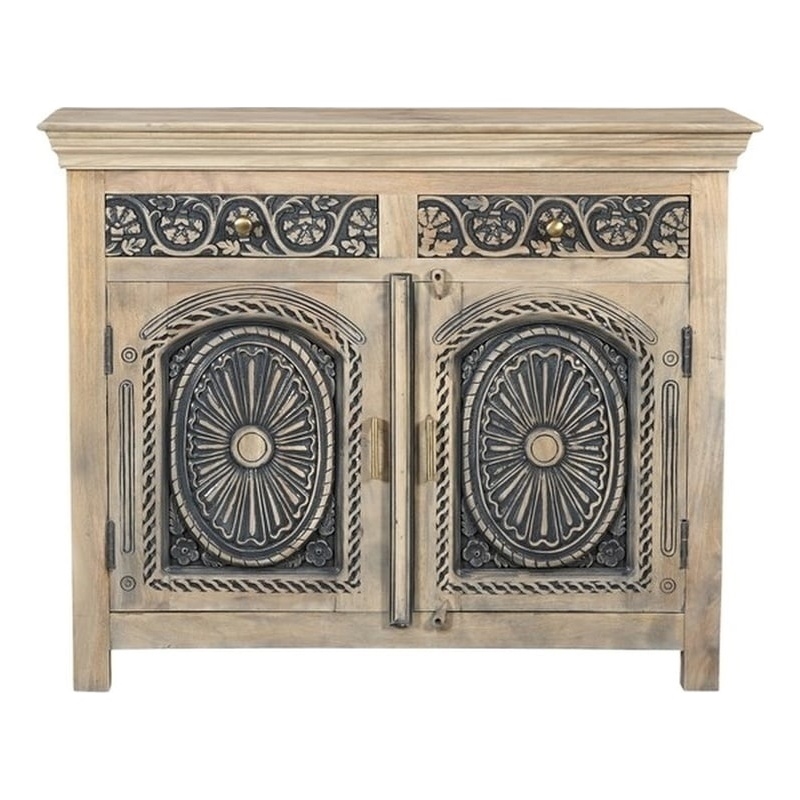 Pemberly Row 2-drawer 2-Door Solid Wood Sideboard in Beige/Black