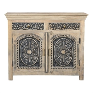 Pemberly Row 2-drawer 2-Door Solid Wood Sideboard in Beige/Black