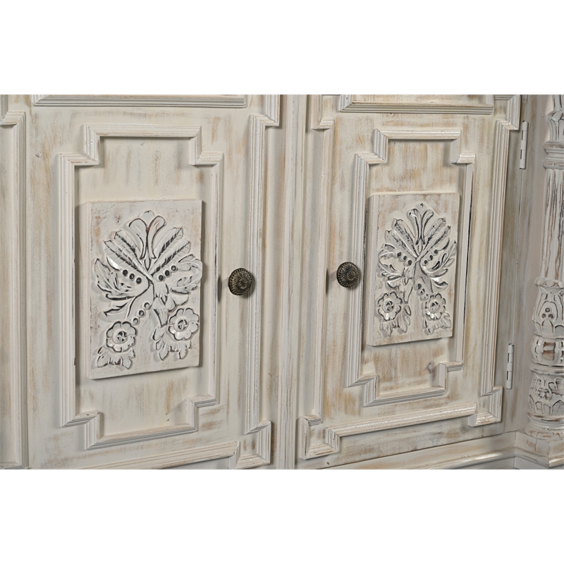 Pemberly Row 4-drawer 4-Door Carved Solid Wood Sideboard in White