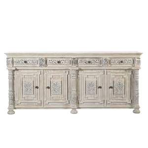 Pemberly Row 4-drawer 4-Door Carved Solid Wood Sideboard in White