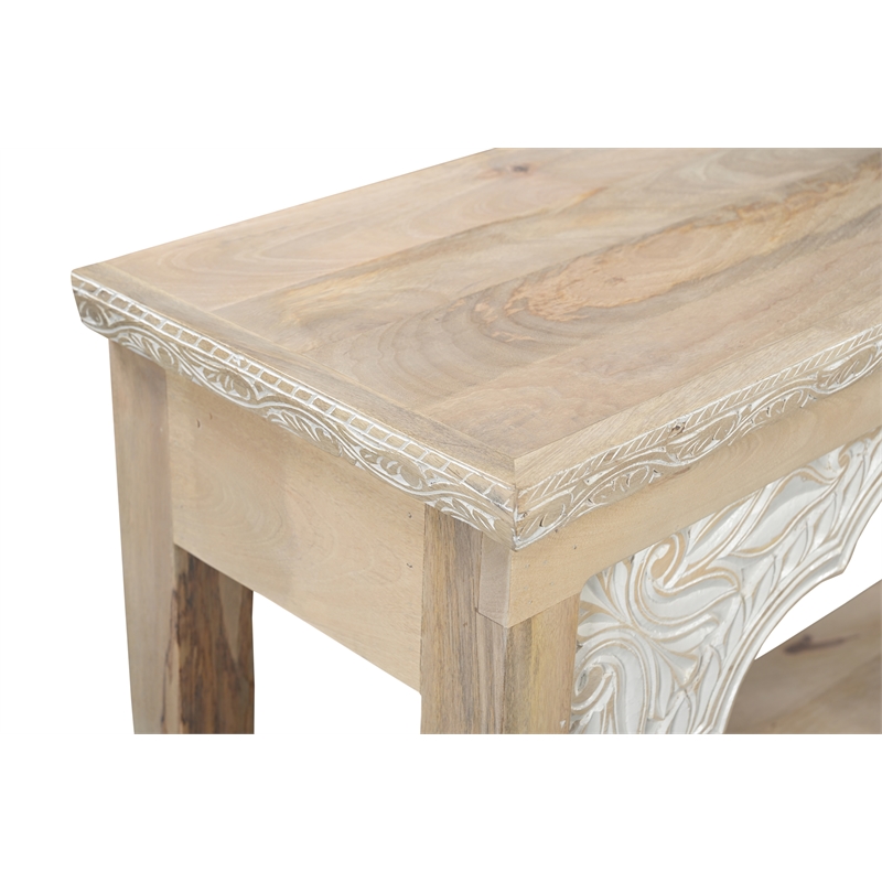 Pemberly Row Traditional Carved Solid Wood Console Table in Beige/White