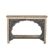 Pemberly Row Traditional Carved Solid Wood Console Table in Beige/Black