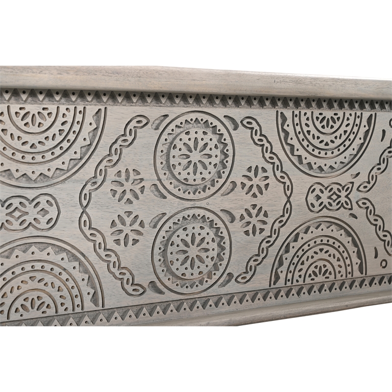 Pemberly Row Traditional Carved Solid Wood Storage Ottoman in Gray