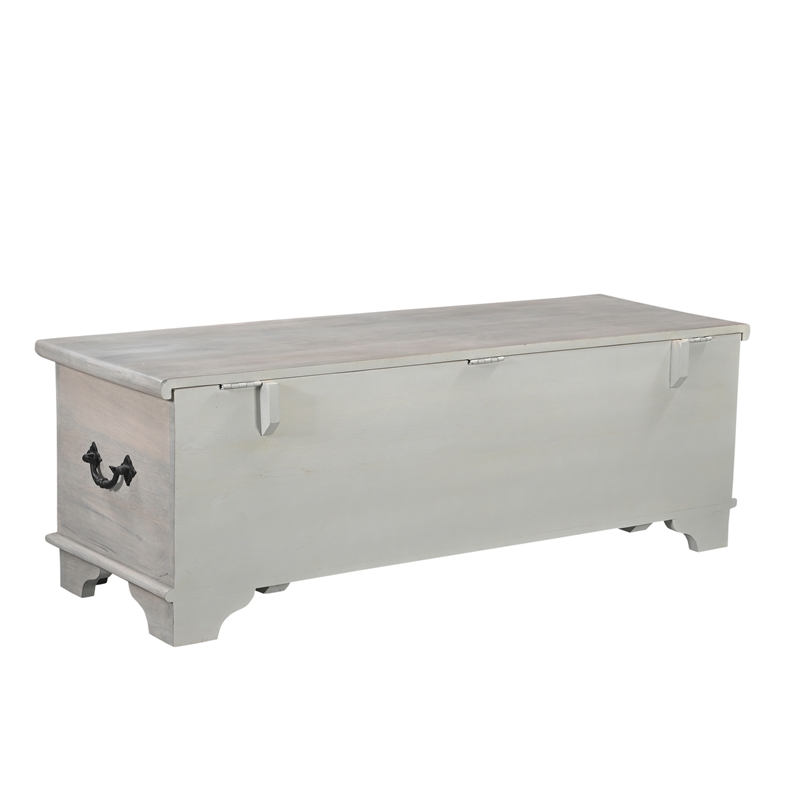 Pemberly Row Traditional Carved Solid Wood Storage Ottoman in Gray