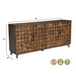 Pemberly Row 4-Door Diamond Pattern Solid Wood Sideboard in Brown