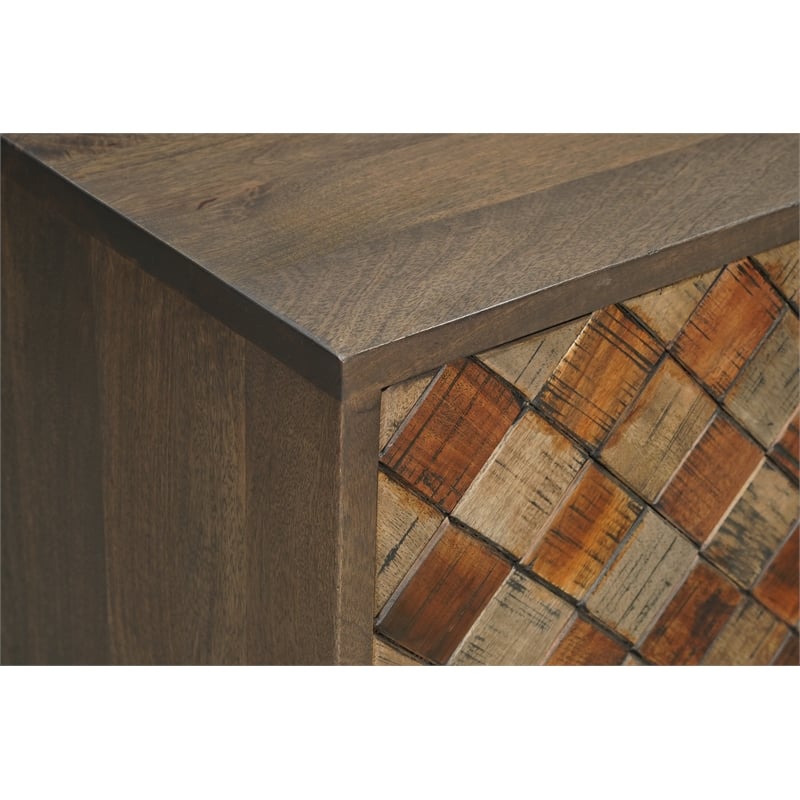 Pemberly Row 4-Door Diamond Pattern Solid Wood Sideboard in Brown