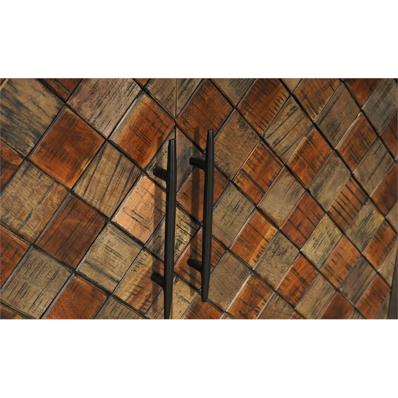 Pemberly Row 4-Door Diamond Pattern Solid Wood Sideboard in Brown