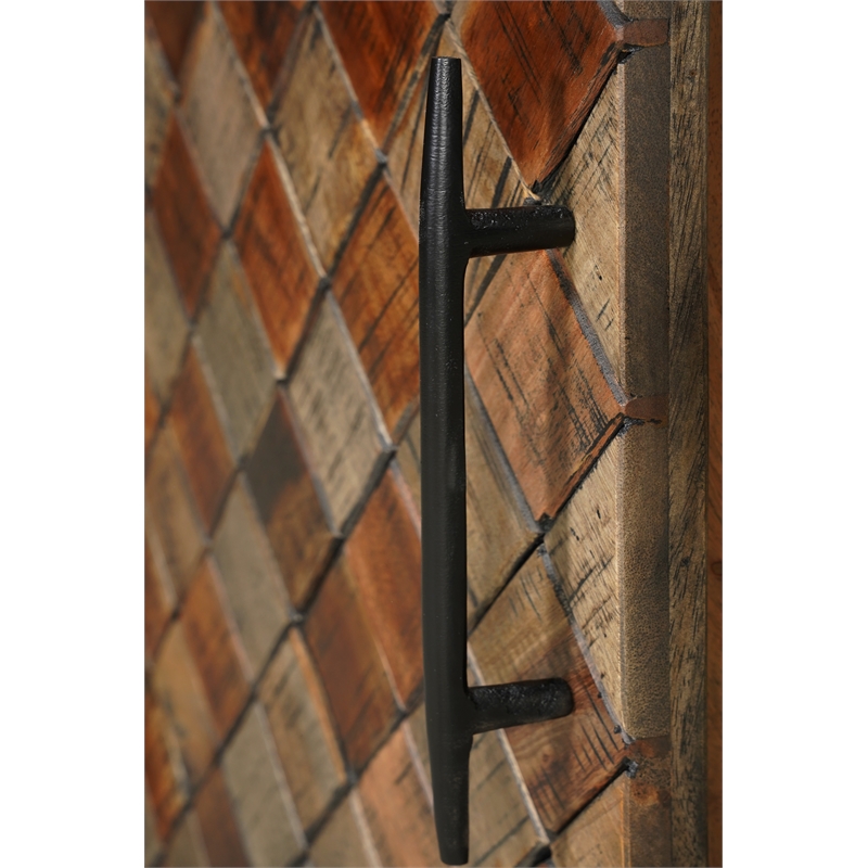 Pemberly Row 4-Door Diamond Pattern Solid Wood Sideboard in Brown