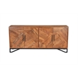 Pemberly Row 4-Door Geometric Pattern Solid Wood Sideboard in Brown