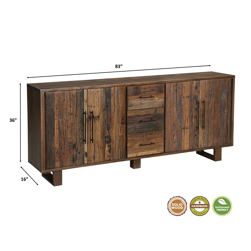 Pemberly Row 4-Door 3-drawer Solid Wood Sideboard in Dark Brown