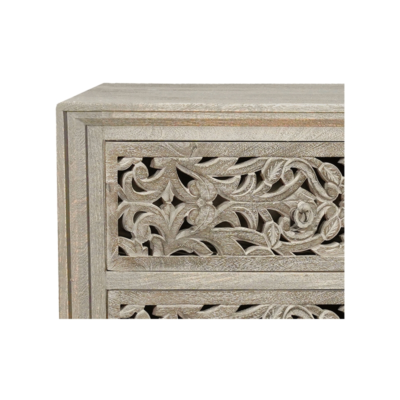 Pemberly Row 6-drawer Floral Carved Solid Wood Dresser in Gray