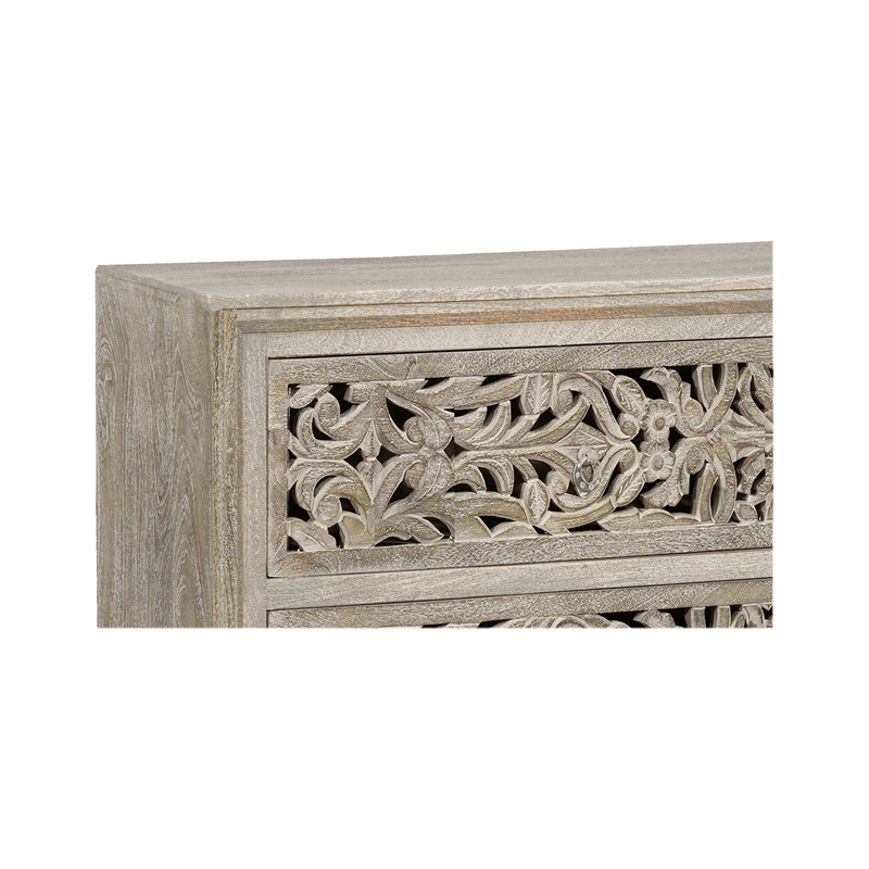 Pemberly Row 6-drawer Floral Carved Solid Wood Dresser in Gray