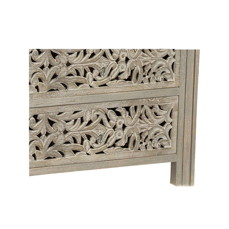 Pemberly Row 6-drawer Floral Carved Solid Wood Dresser in Gray