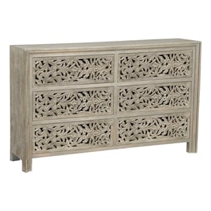 Pemberly Row 6-drawer Floral Carved Solid Wood Dresser in Gray