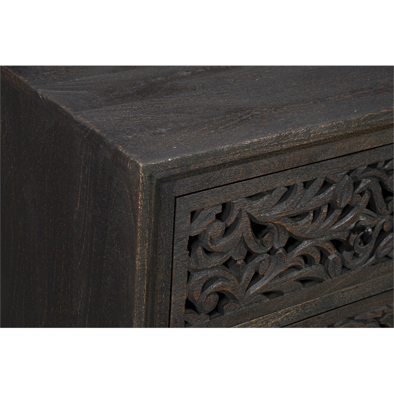 Pemberly Row 6-drawer Floral Carved Solid Wood Dresser in Black