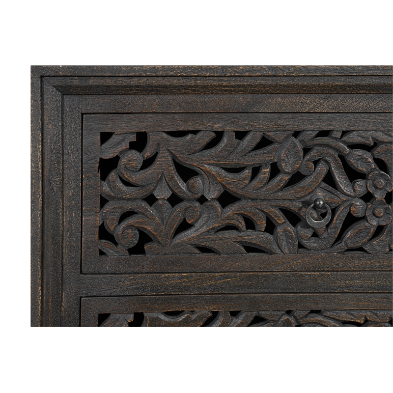 Pemberly Row 6-drawer Floral Carved Solid Wood Dresser in Black