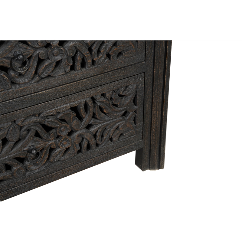 Pemberly Row 6-drawer Floral Carved Solid Wood Dresser in Black